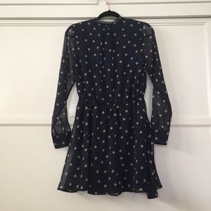 Lucca Couture Navy Blue polka dot chiffon dress